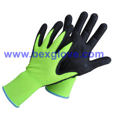 15gauge Nylon / spandex Liner, revestimiento de nitrilo, micro-espuma, puntos en los guantes de seguridad de la palma